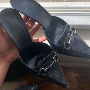 Black Canvas GG Gucci Mules